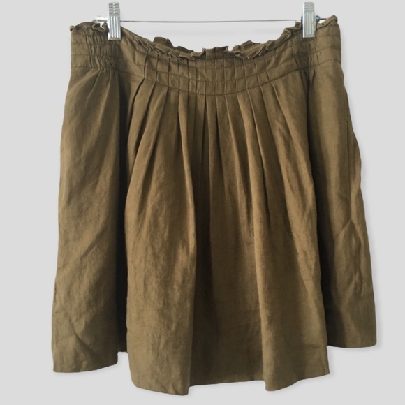 J. Crew Pleated Skirt Gathered Waist Olive Green Sz 6 Cotton Lined Short - Picture 1 of 9